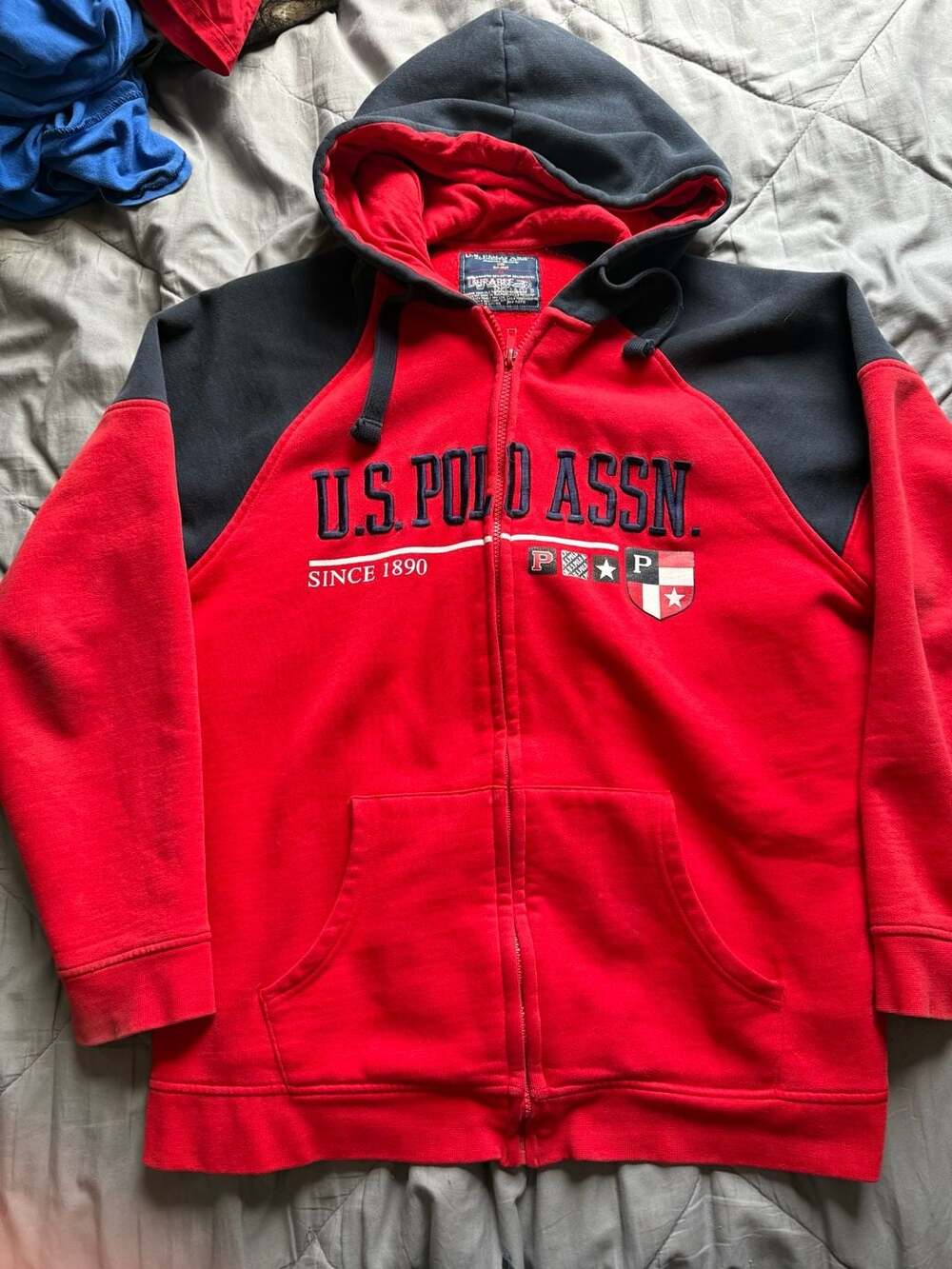U.S. Polo Assn. Vintage Red Full Zip Colorblock Hoodie Sweatshirt Men's Medium